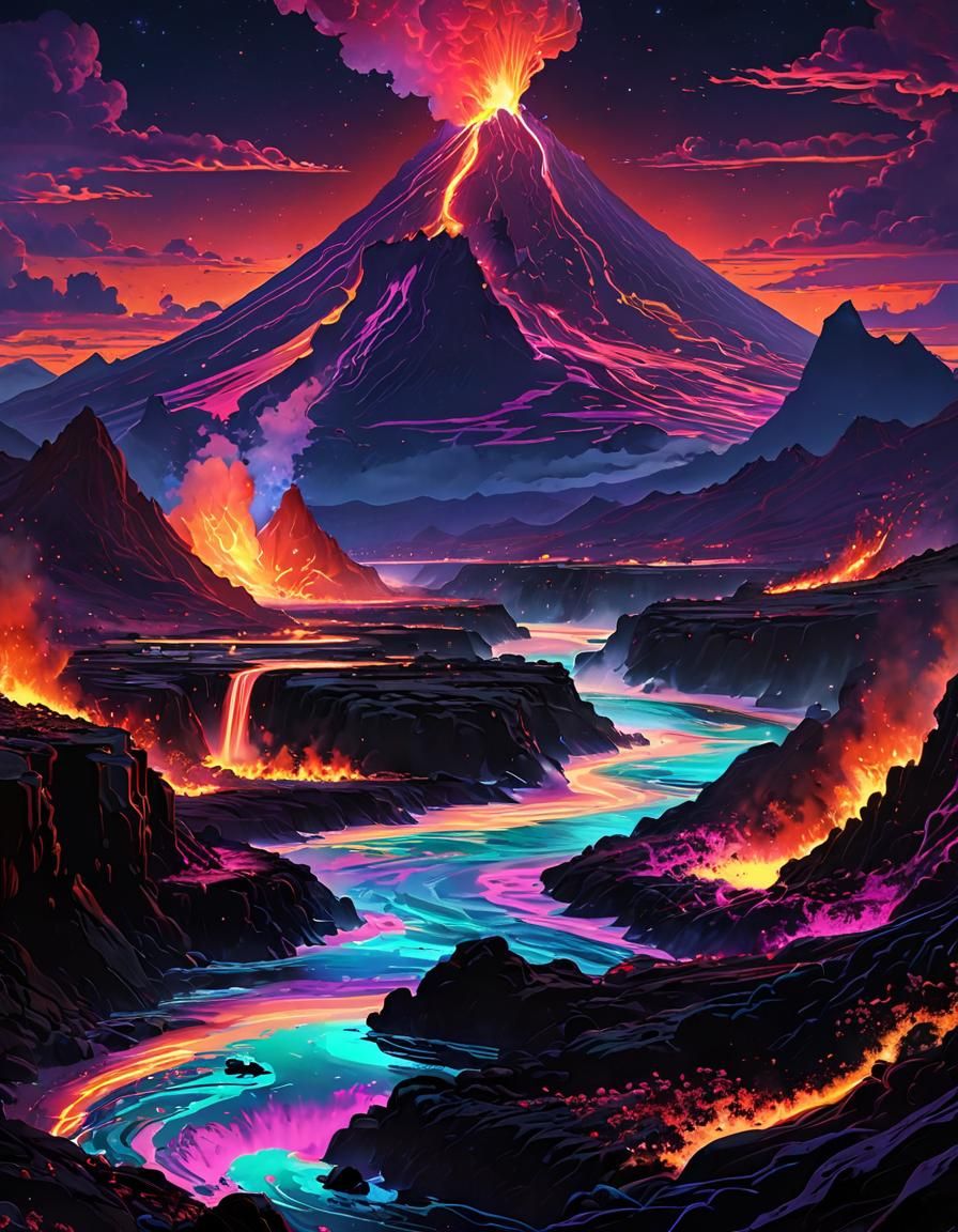Erupting Volcano in Fantasy Landscape: 2D Cell Animation