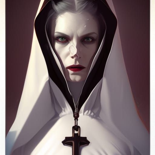 Vampire Nun Portrait in Hyperdetailed Style