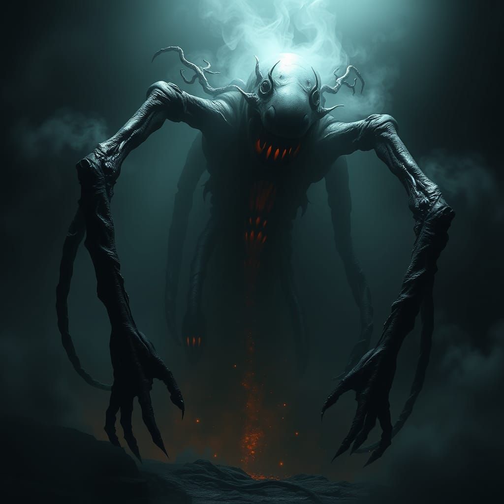 Terrifying Gothic Monster in Ethereal Mist