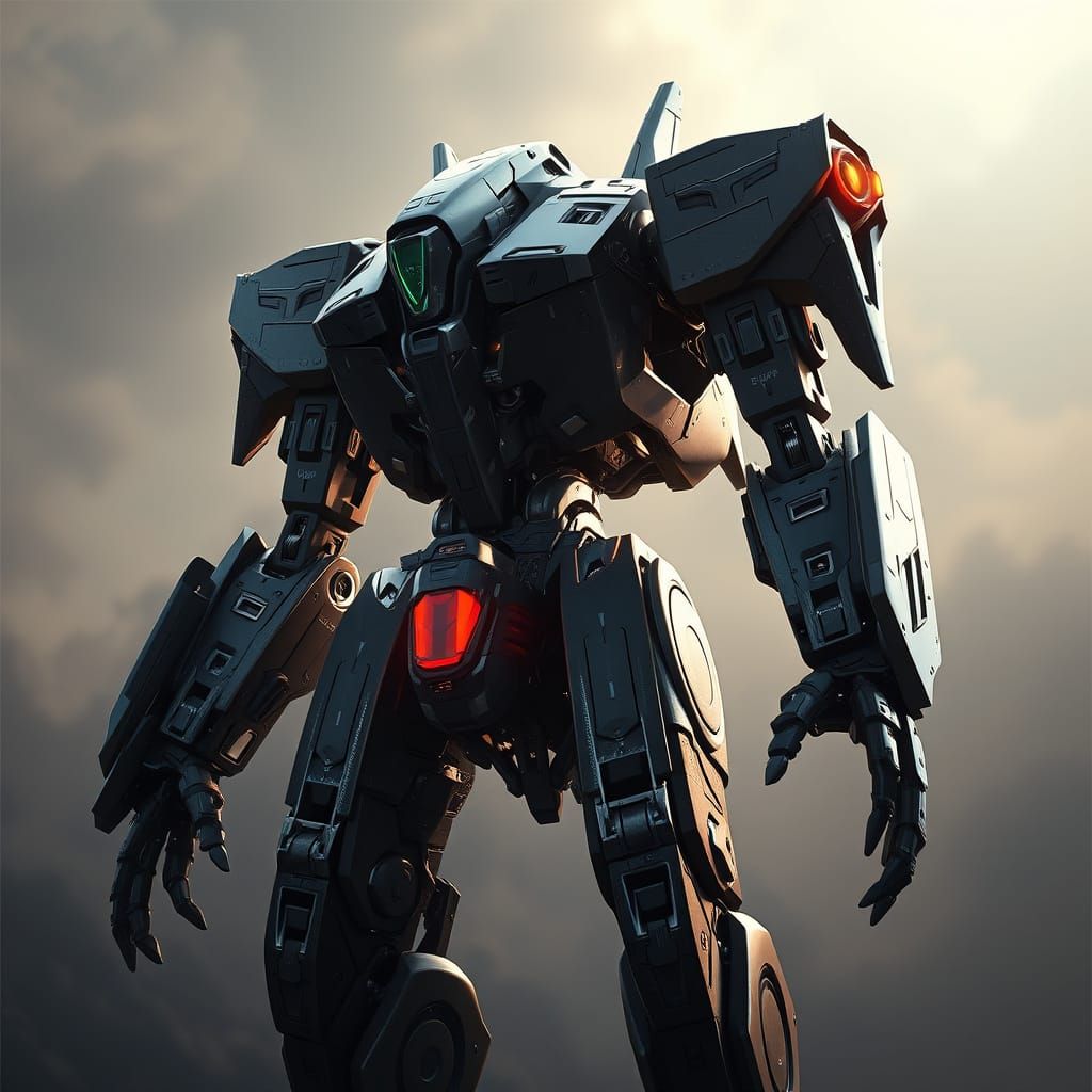 Sleek Sci-Fi Mech in Epic Anime-Inspired Scene