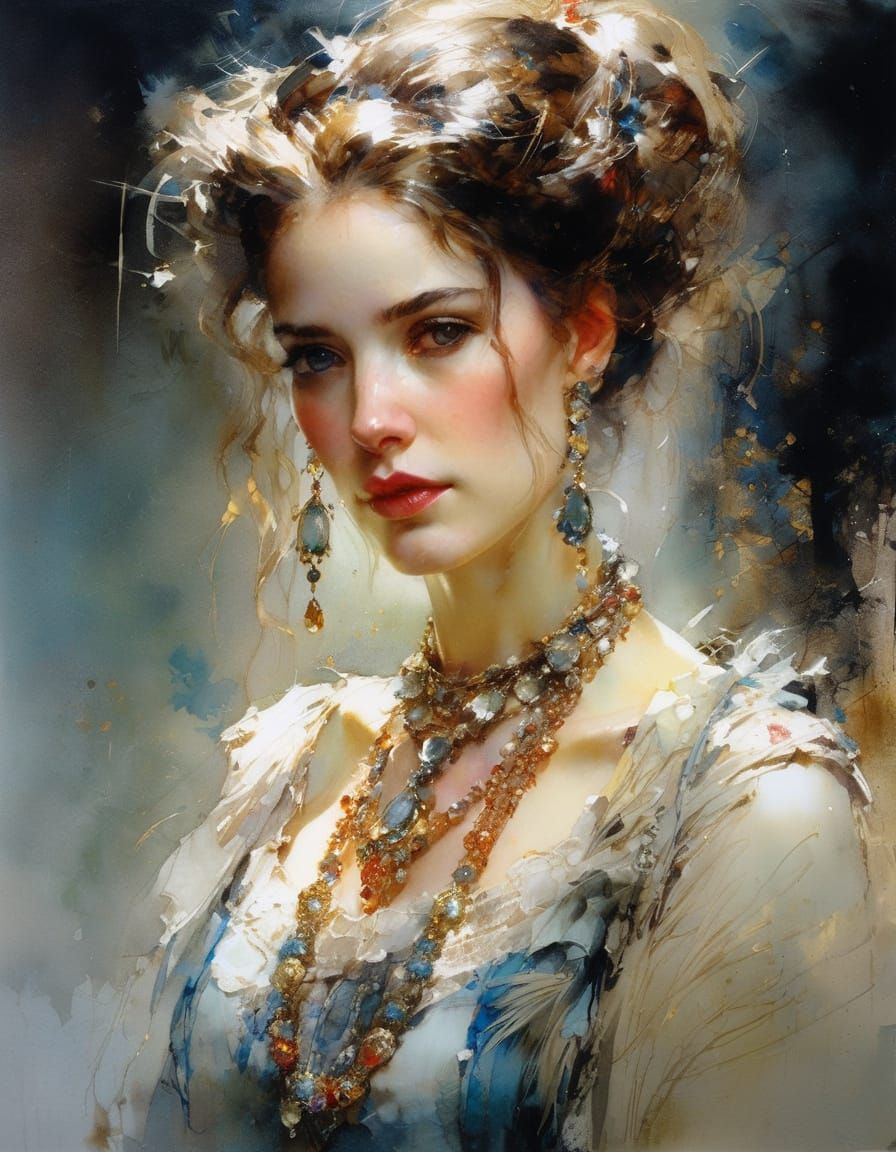 Beautiful Victorian Lady Portrait as Watercolor Painting