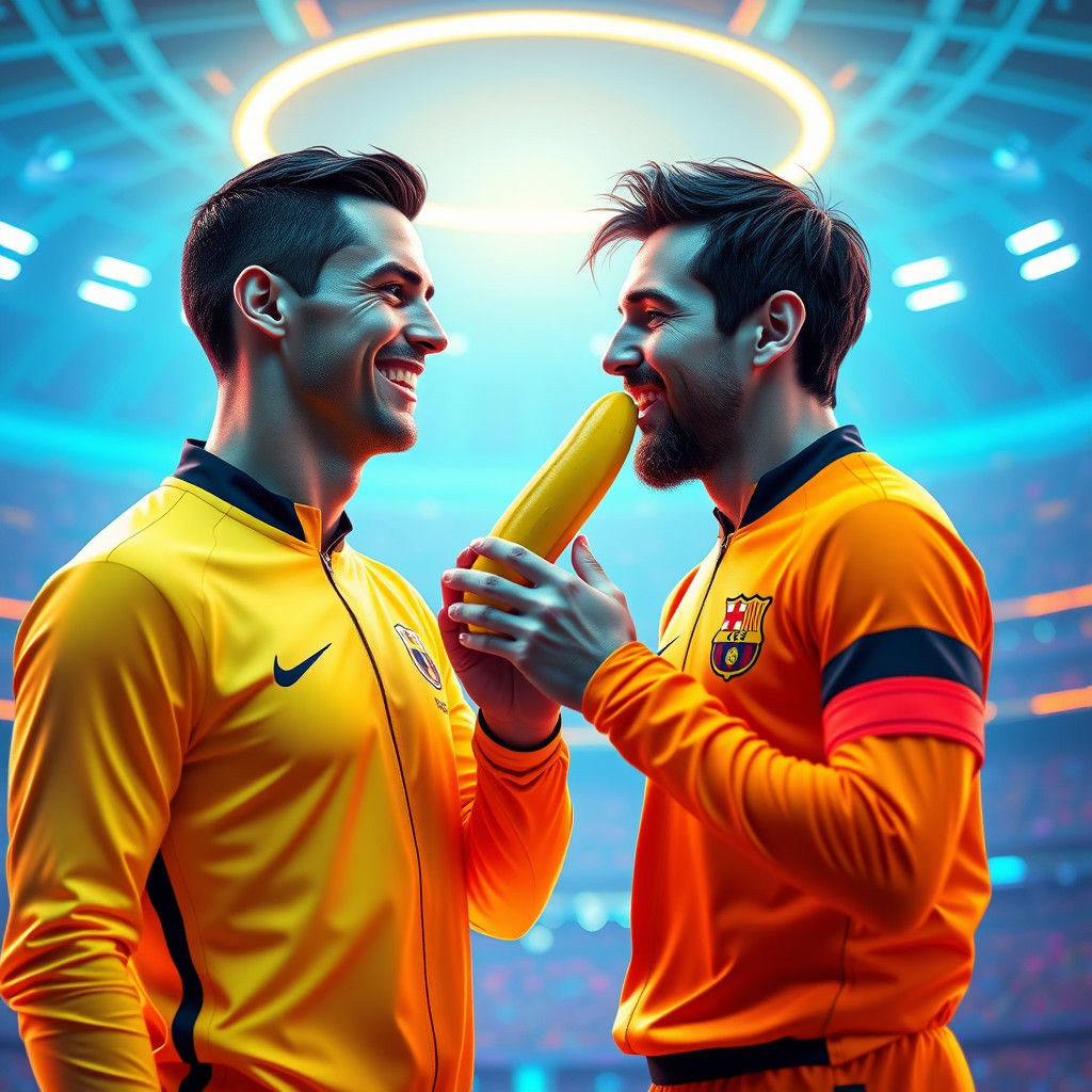Ronaldo Feeds Messi Banana in Futuristic Stadium