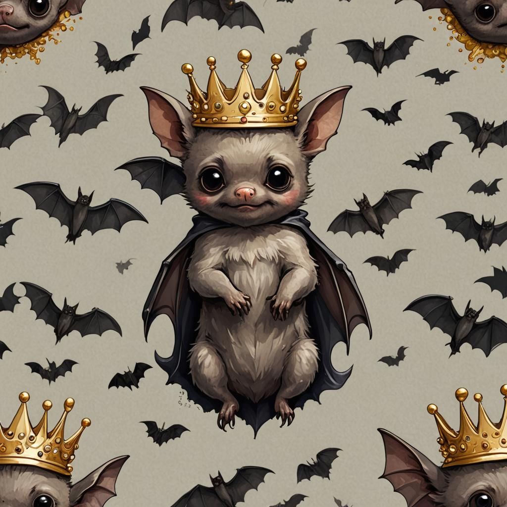 Cute Bat Wearing a Golden Crown