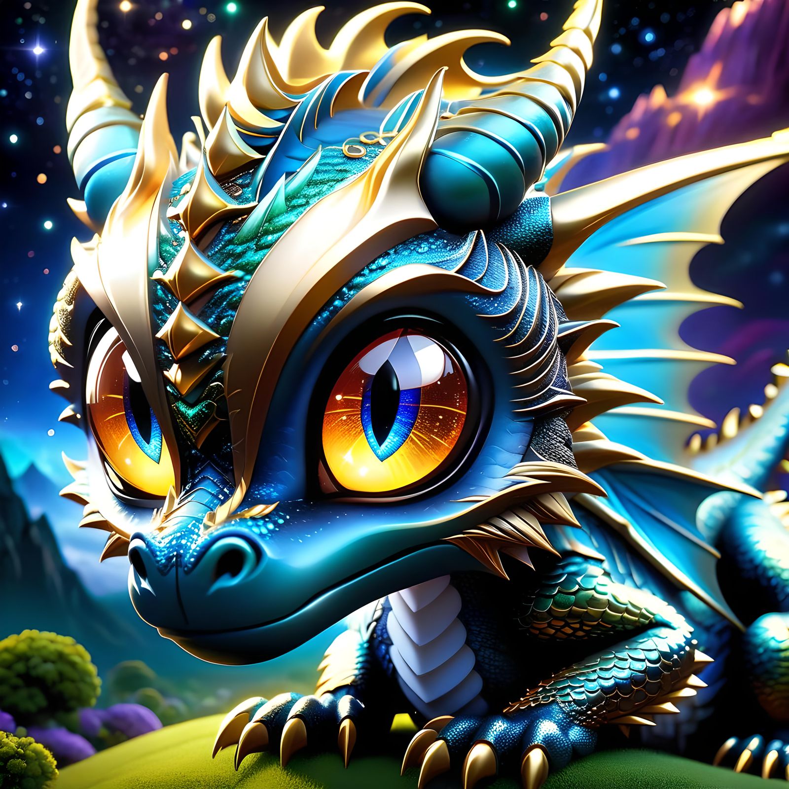 Stardust Dragon Portrait in Fantasy Wonderland