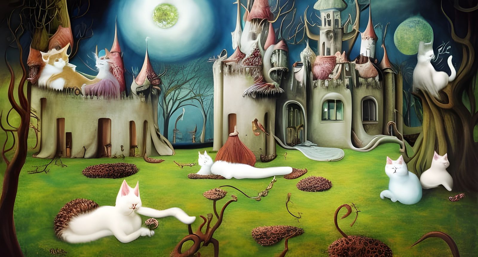 Magical Cat Castle in Surrealist Style