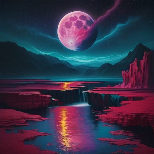 Floating Gold Islands with Teal Waterfalls