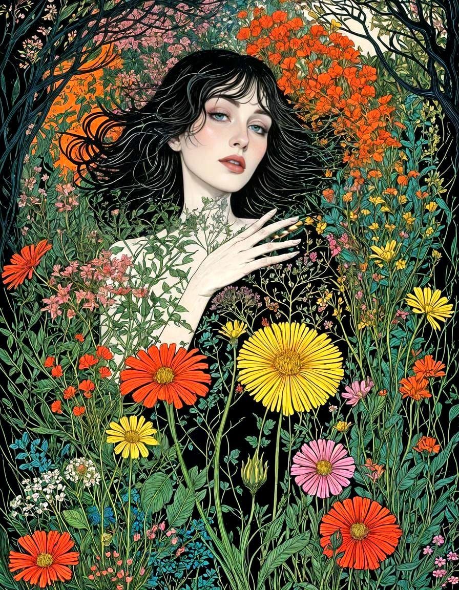 Psychedelic Jungle Explosion in Art Nouveau Style