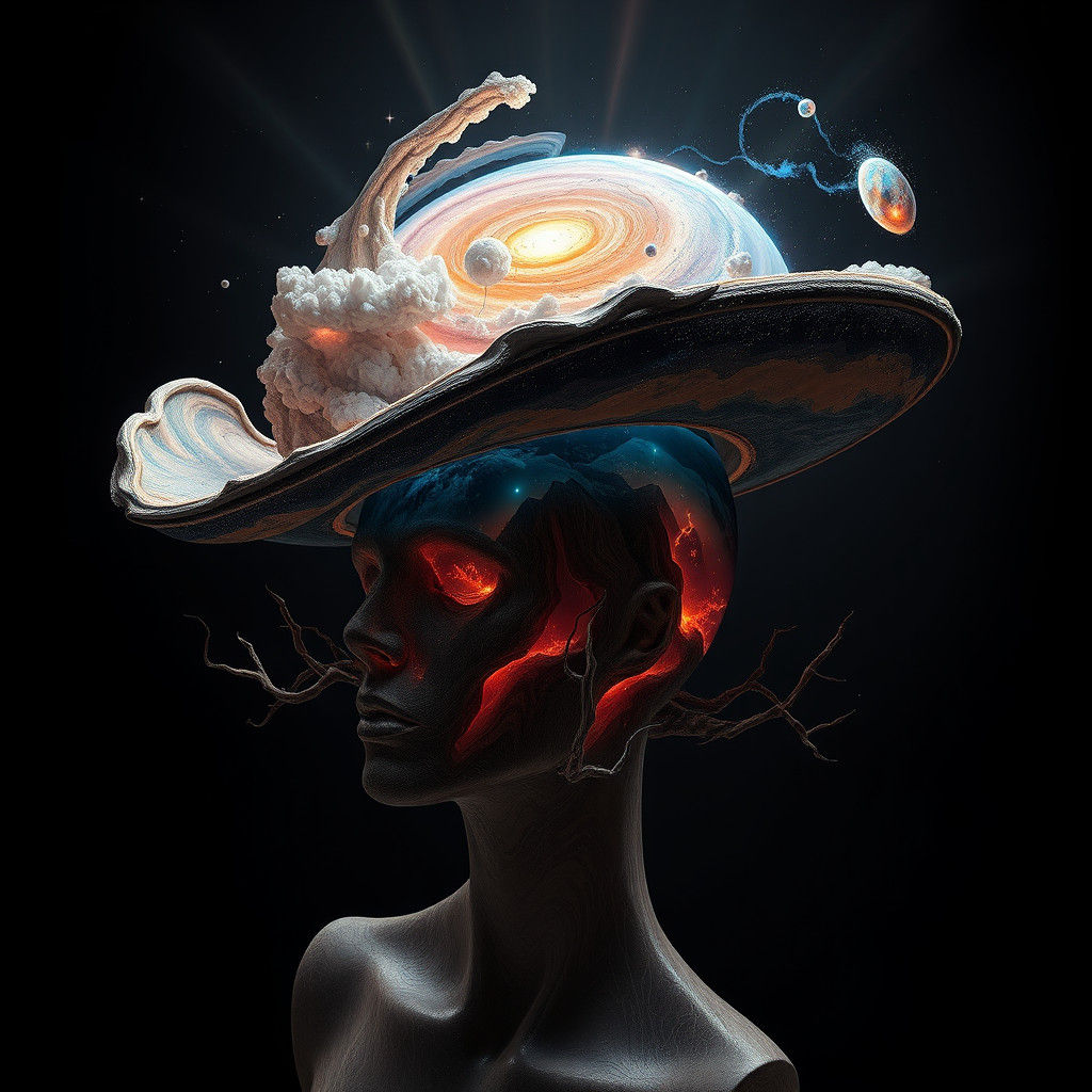 Cosmic Hat on Earth Mannequin in Surreal Style