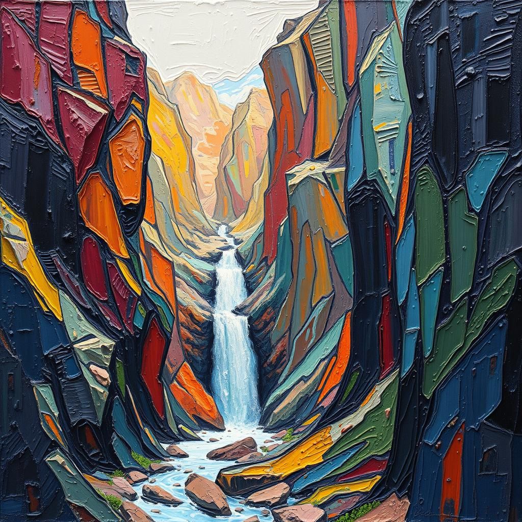 Dramatic Canyon Landslide in Impasto Style