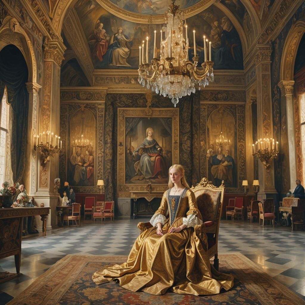 Renaissance Portrait: Blonde Woman on Throne