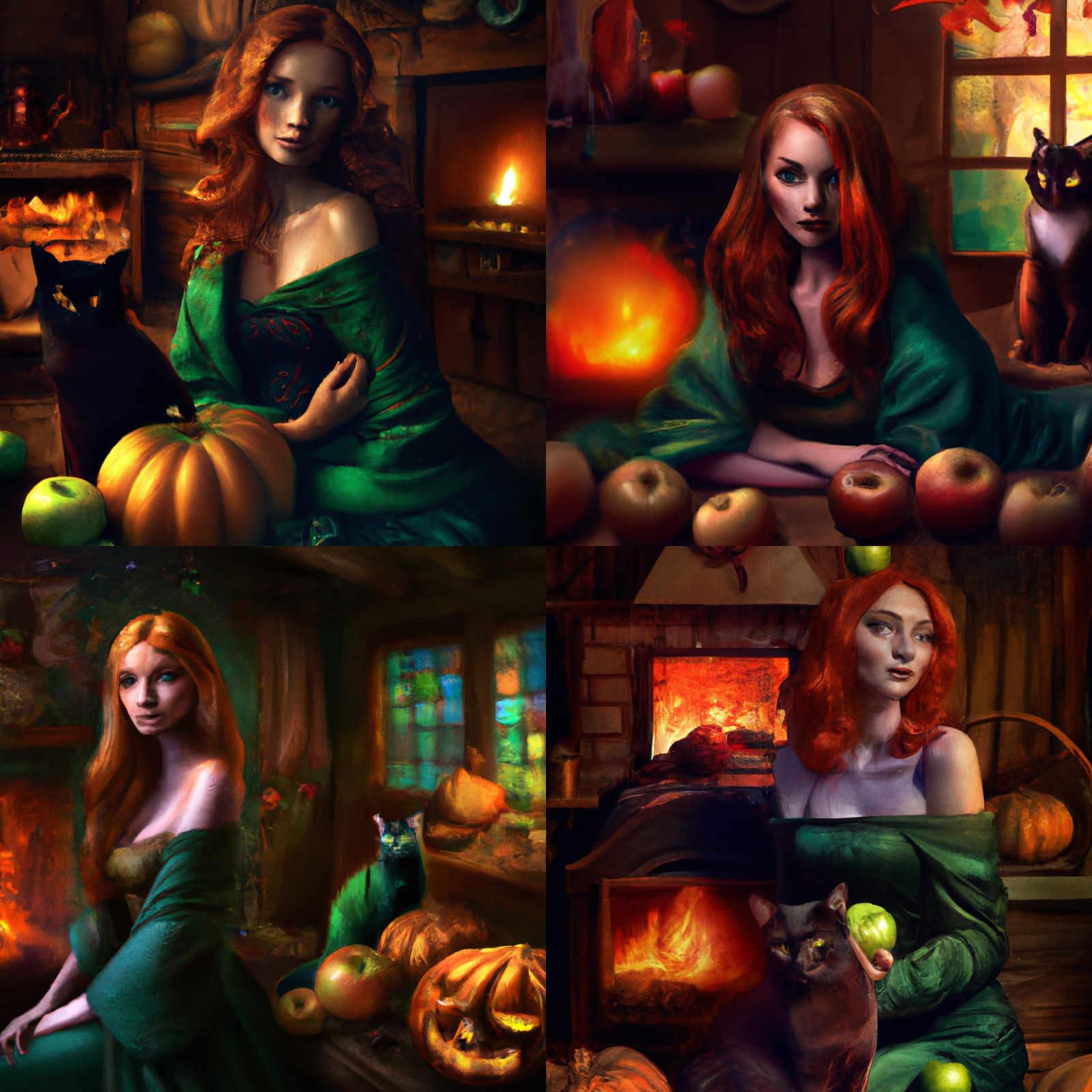 Red-Haired Witch in Cabin, Hyperdetailed Digital Art