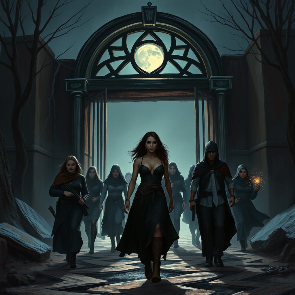 Bare Chested Woman Escaping into the Night