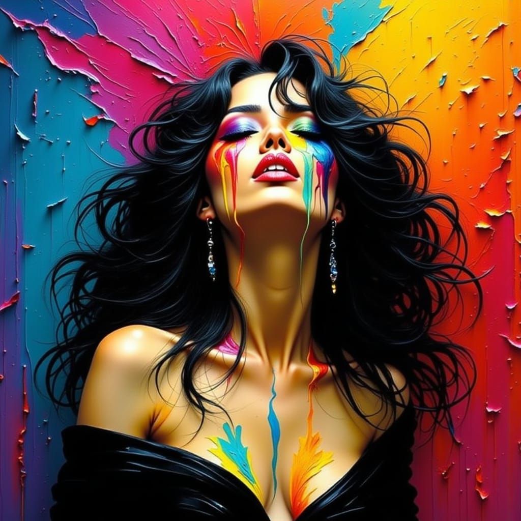 Colorful Paint Splash on Elegant Latin Model