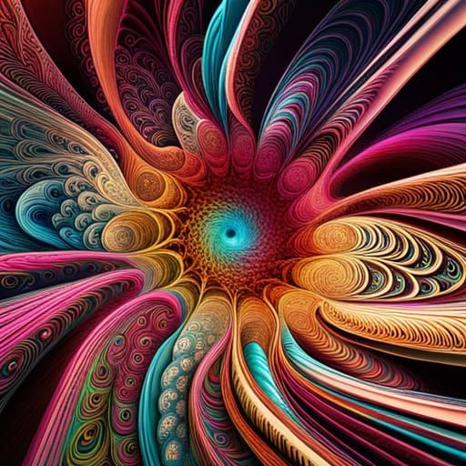 Abstract Fractal Vortex with Zentangle Ink Splashes