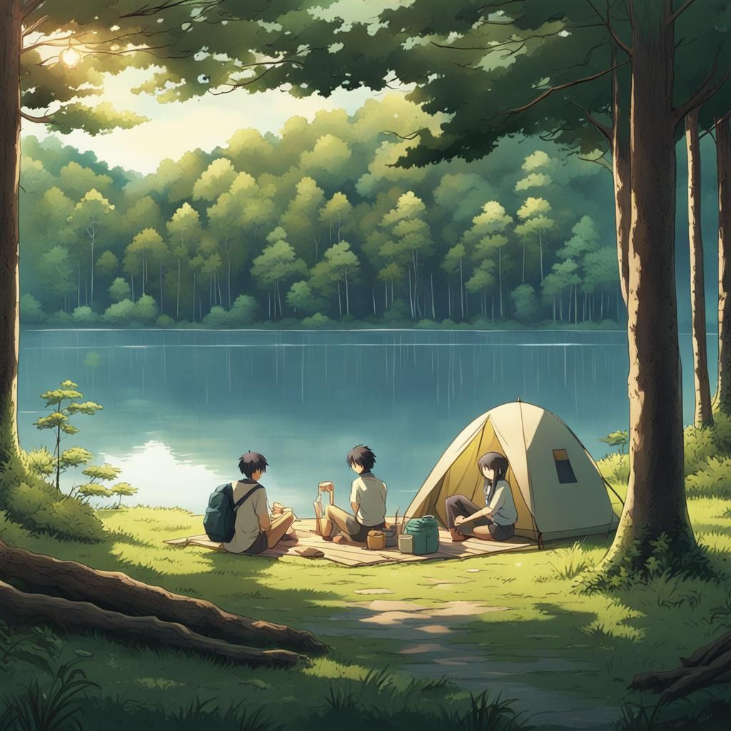 Men and women camping near Camping spot.