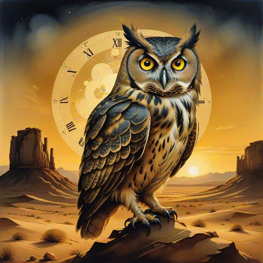 Grozdariki Clockwork Owl Under Golden Hour Moonlight