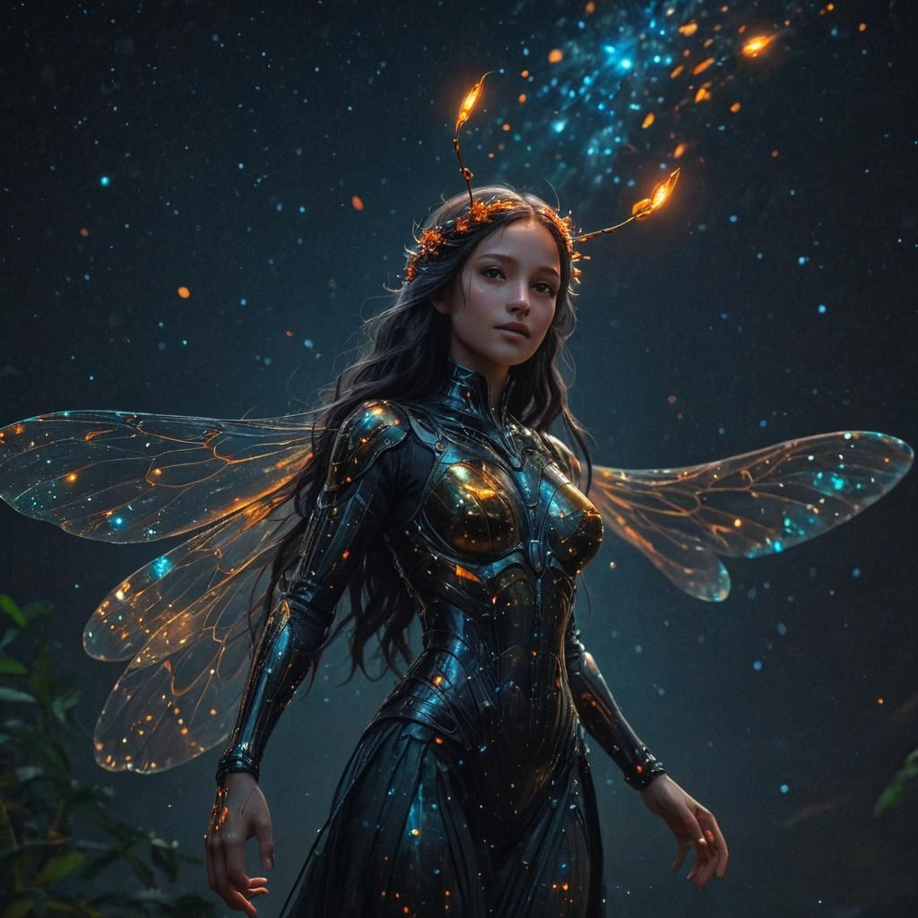 Glowing Firefly Goddess of Lights in Astral Illustration