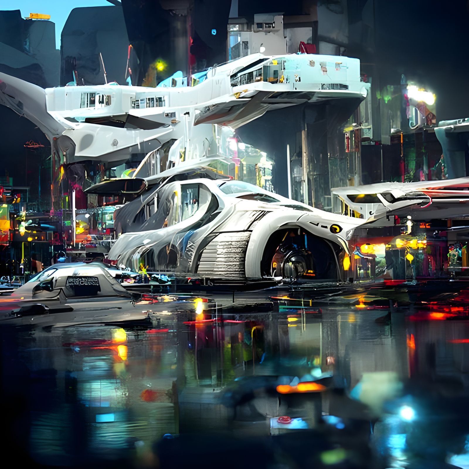 Futuristic Cybernetic Cityscape in Hyperreal Digital Art