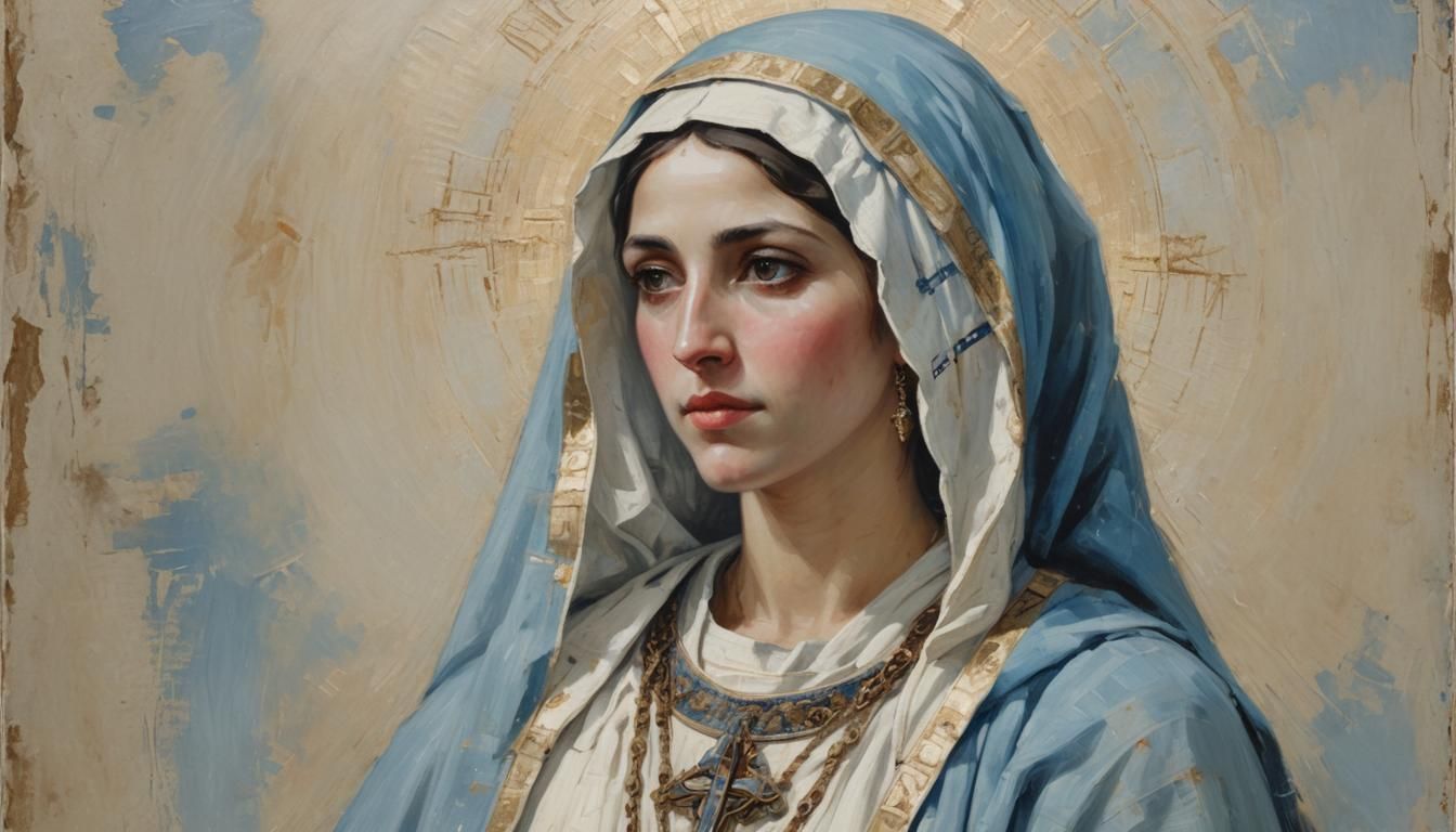 Young Mother Mary in Impressionistic Portrait