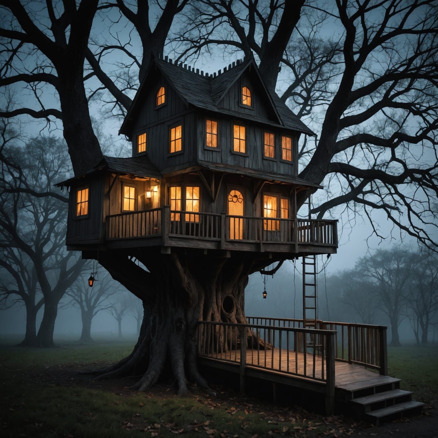 Haunted Treehouse in Ethereal Twilight