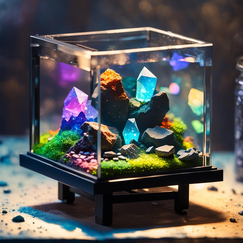 Cubist Painting in Terrarium with Mineral Rocks
