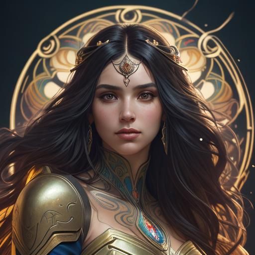 Puerto Rican Supergirl Portrait in Art Nouveau Style