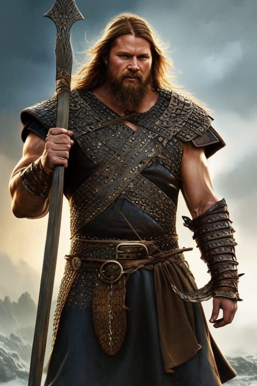 Muscular Redhead Viking Warrior Portrait in Academic Art Sty...