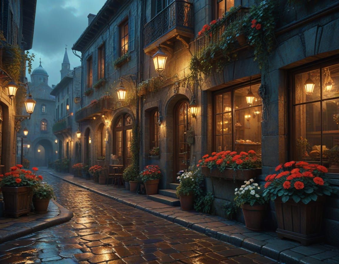 Renaissance Italian Piazza with Cozy Cafe