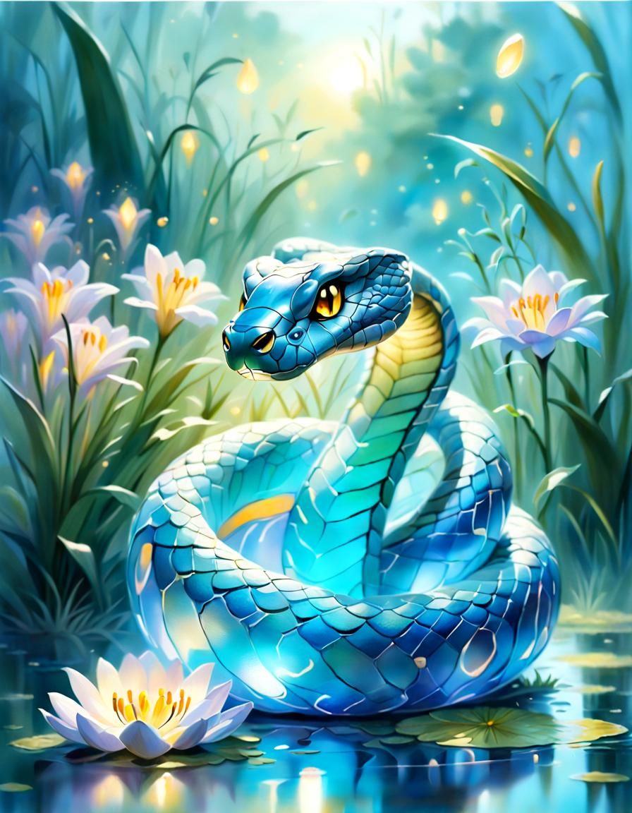 Pastel Cobra Hatching in a Fantasy Landscape