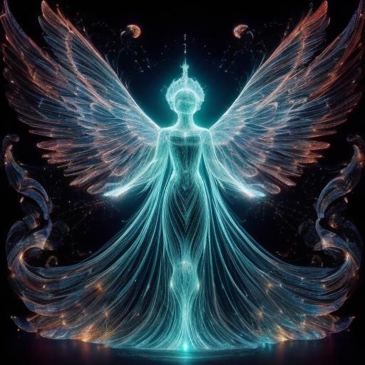 Bioluminescent Angel in Starlight Sunset Double Exposure