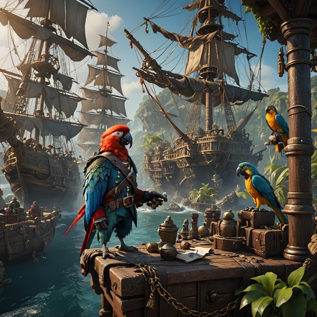 Pirate with Parrot: Detailed Matte Painting