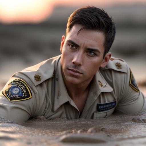 Male Police Officer Sinking in Quicksand Photograph