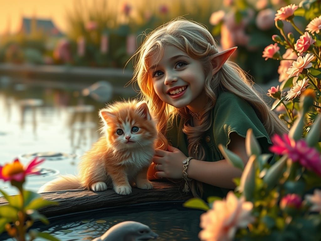 Happy elf with her kitten