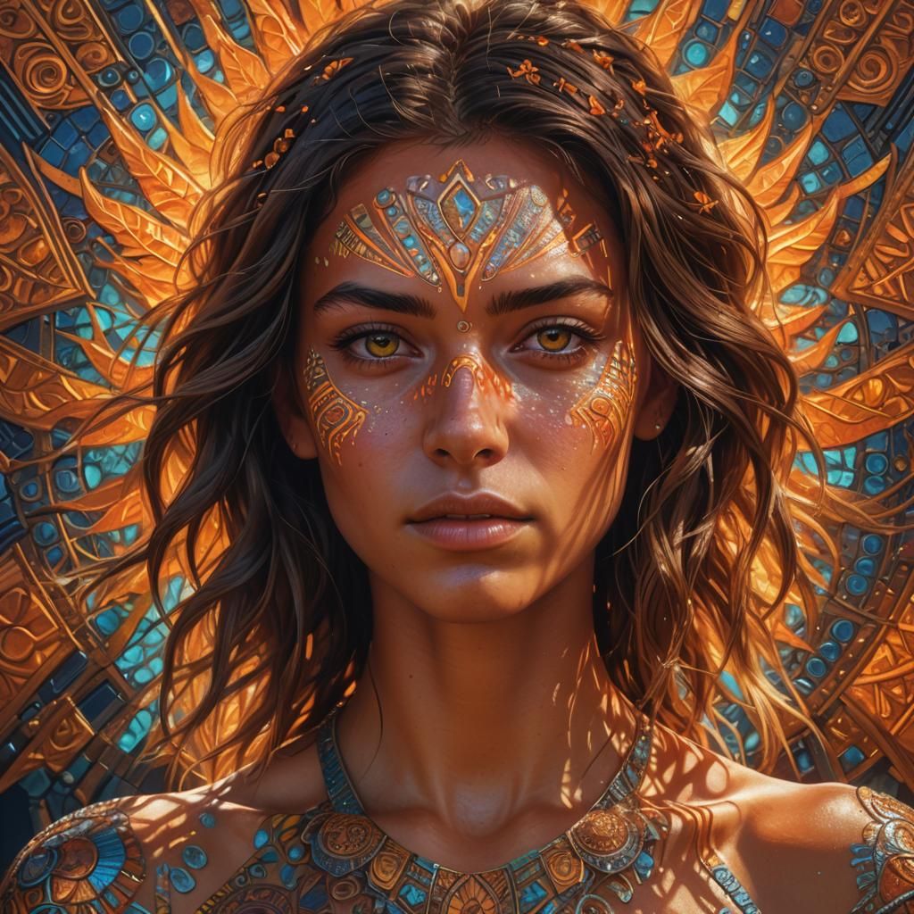 Sunburnt Woman Portrait with Art Nouveau Influences