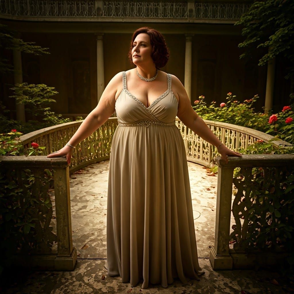 Elegant Woman on Veranda in Cinematic Style