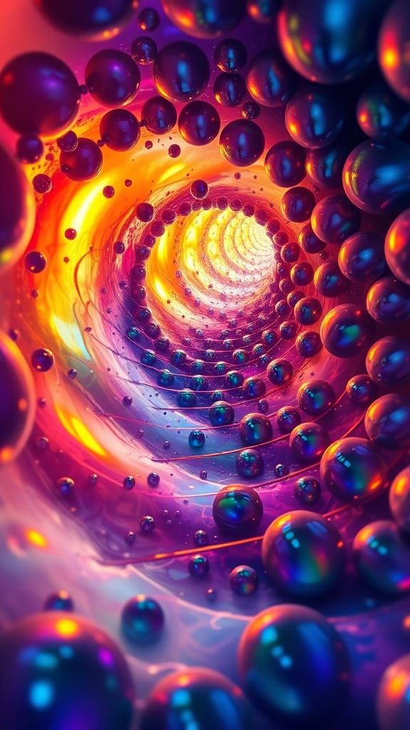Liquid Fractal Spiral Staircase in Vibrant Oil Painting