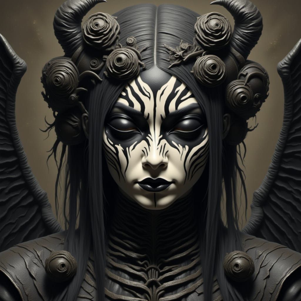 Female Dark Angel in Zebra-Punk Style