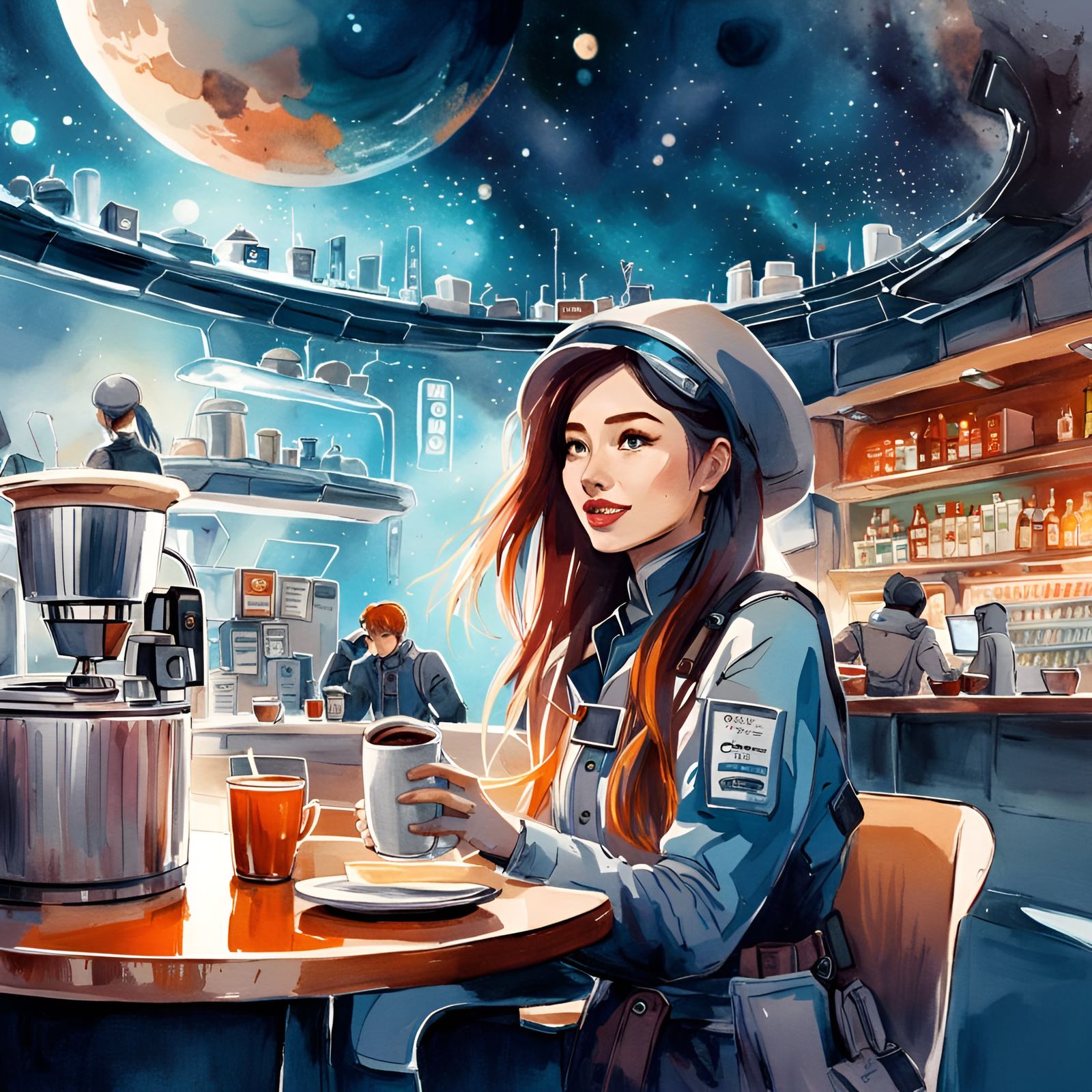 Beautiful Coffee Shop in Outer Space