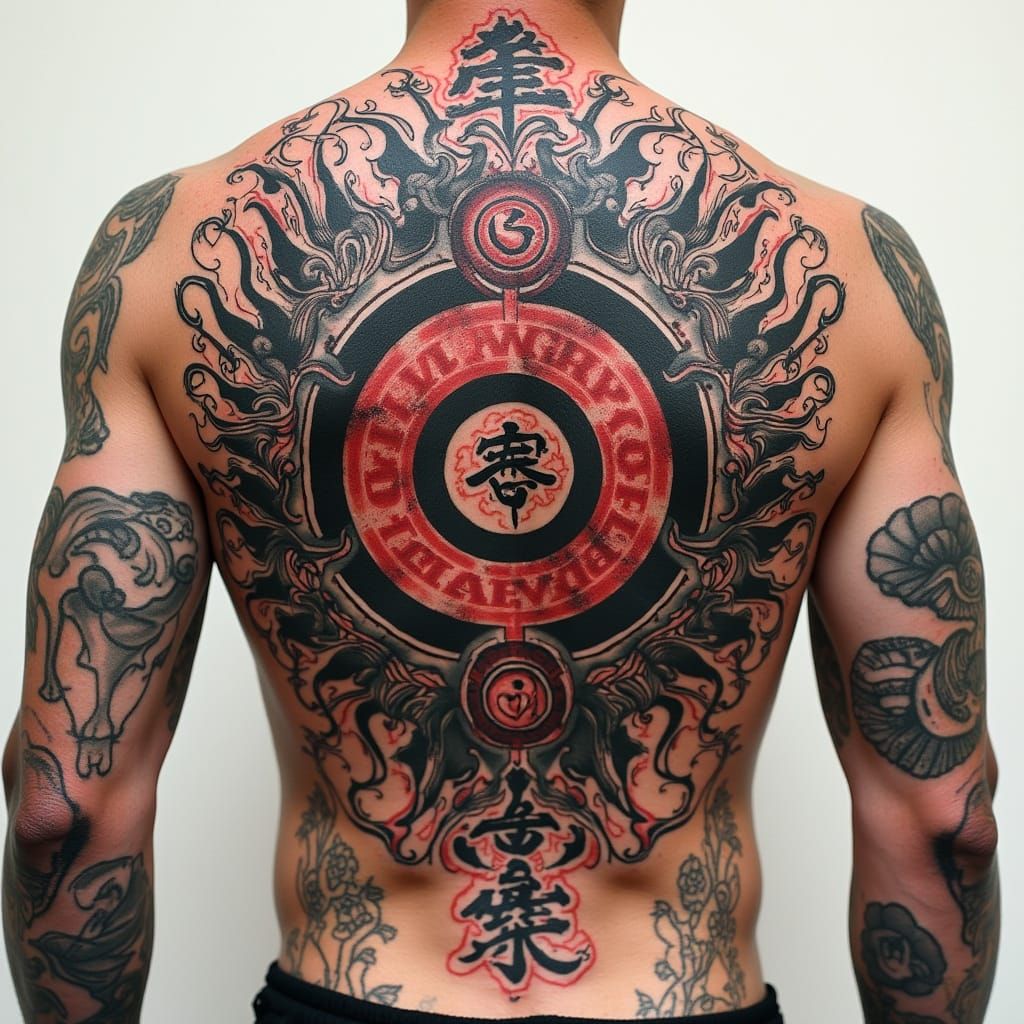 Jujutsu Kaisen Inspired Tattoo Design with Ancient Symbols