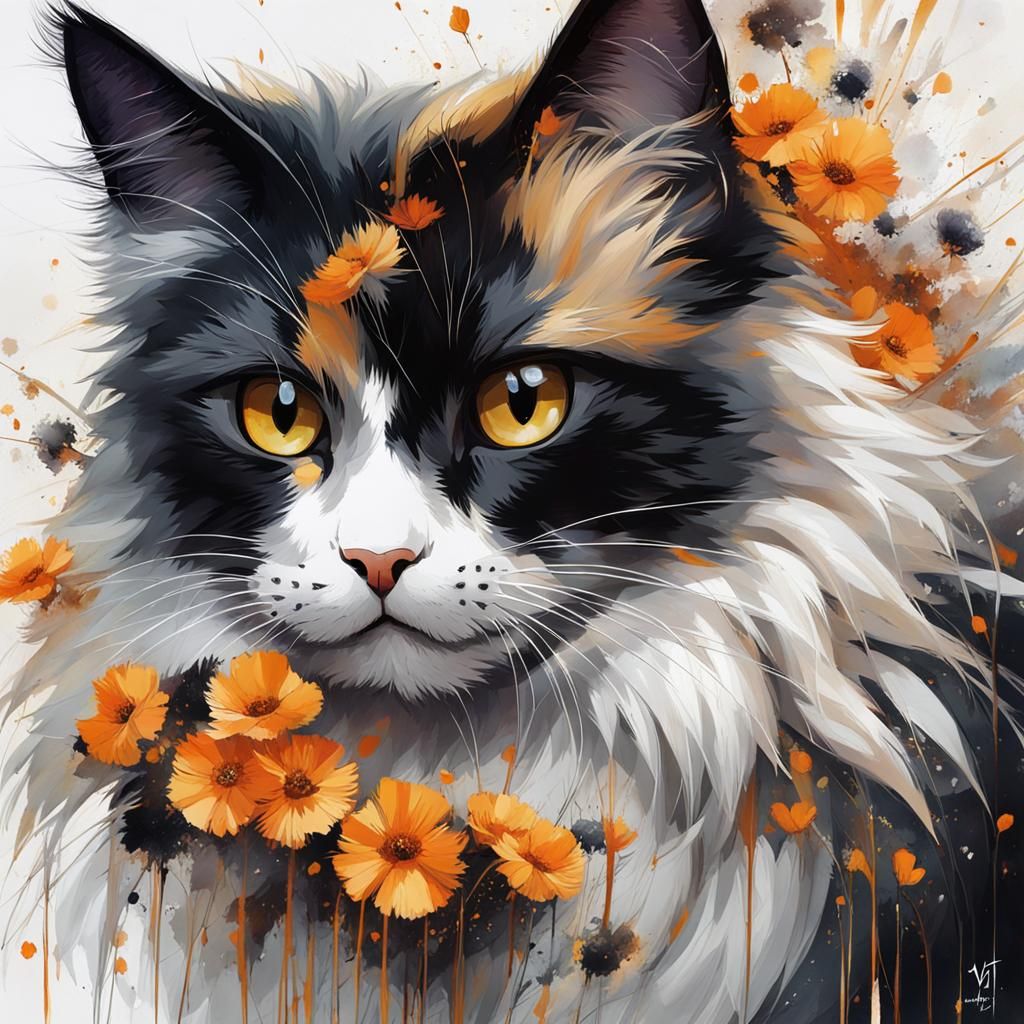 Adorable Calico Cat with Amber Eyes