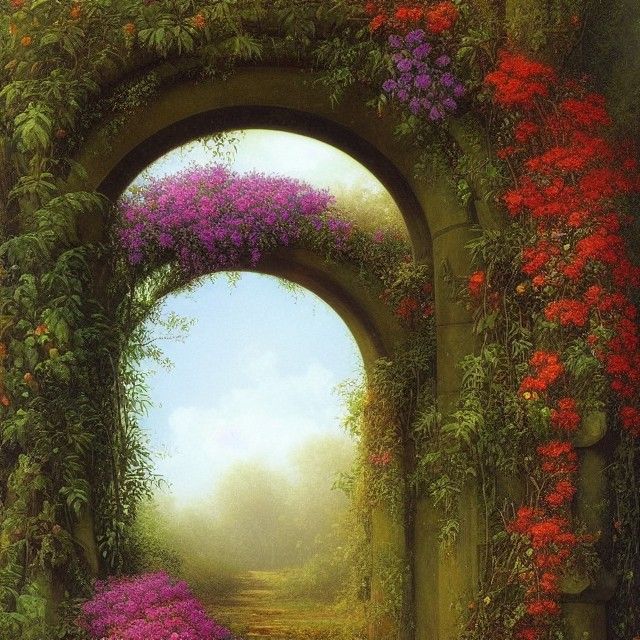 Overgrown Archway with Colorful Foliage