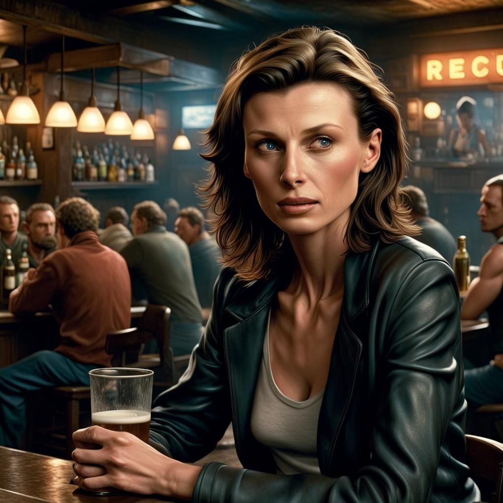 Bridget Moynahan at Crowded Bar: Cinematic Digital Painting