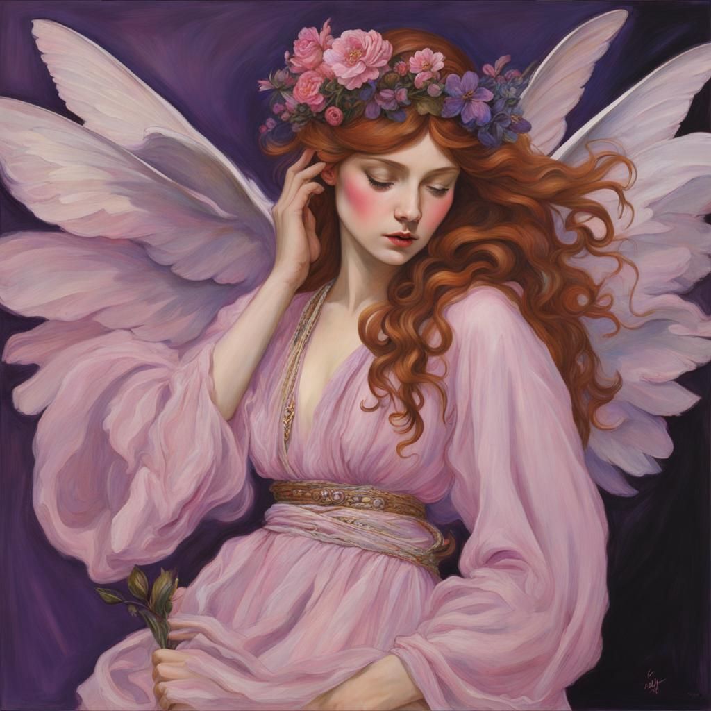 Bohemian Fairy Lovers Embrace: Dreamy Gouache Art