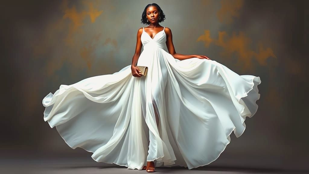 Gorgeous Black Woman in Flowing White Dress