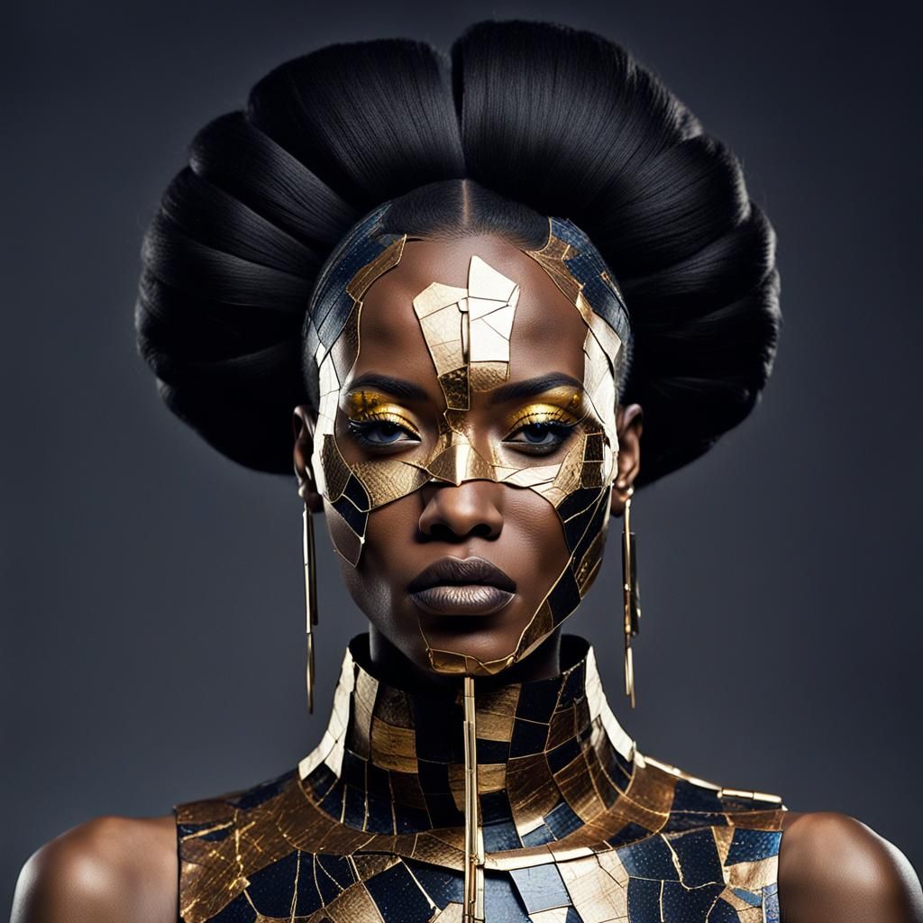 Nubian Cyborg Woman in Kintsugi Style