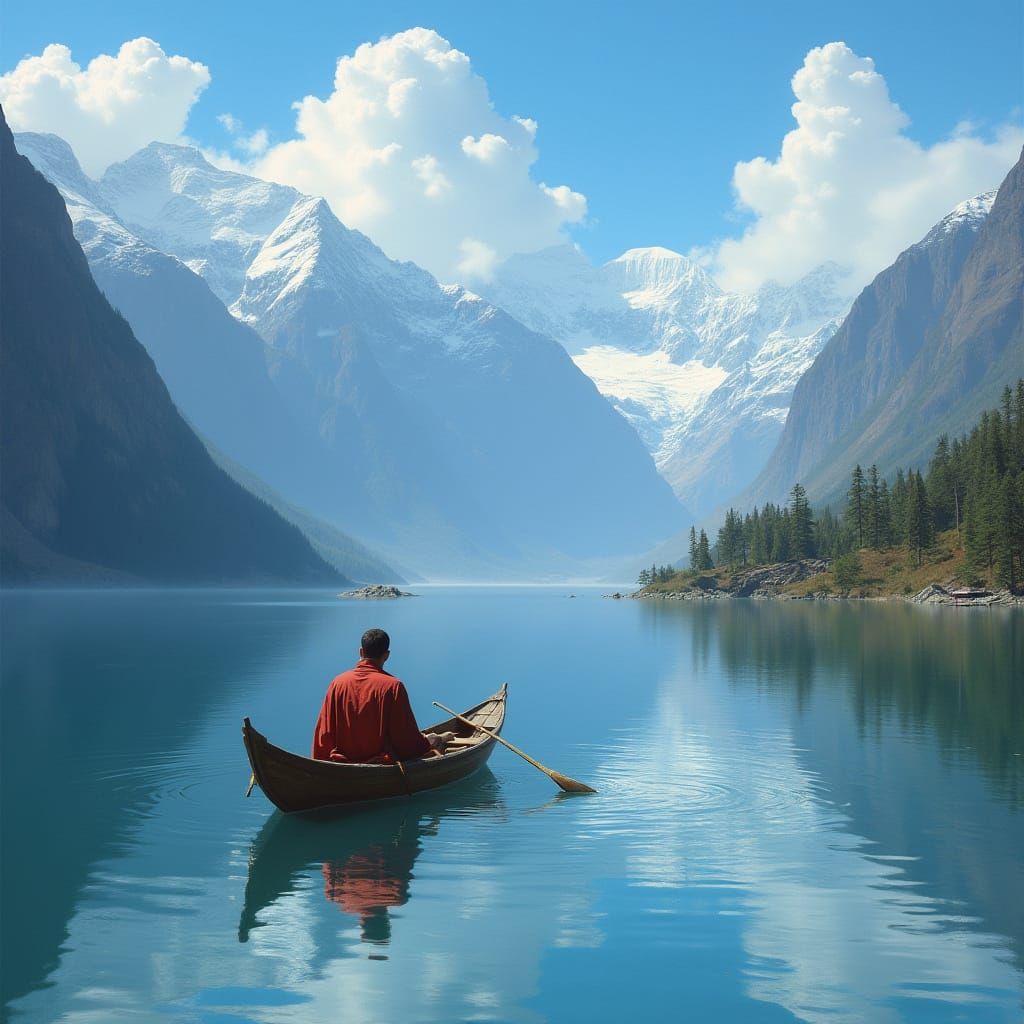 Serene Himalayan Lake Reflecting Snow-Capped Mountains