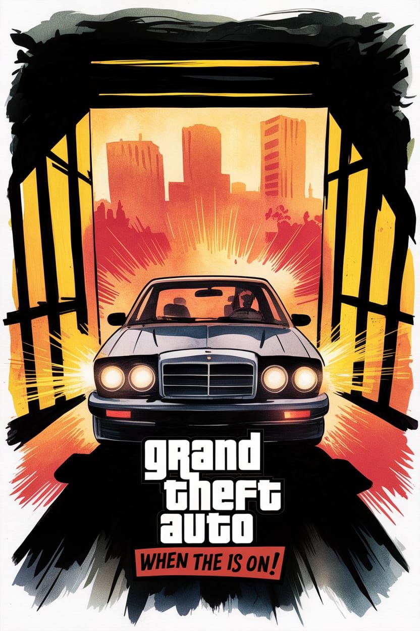 Grand Theft Auto Style Watercolor Scene