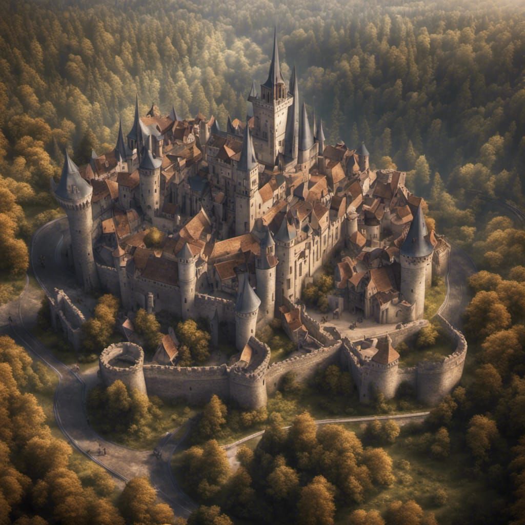 Gothic Medieval Town with Castle in HD