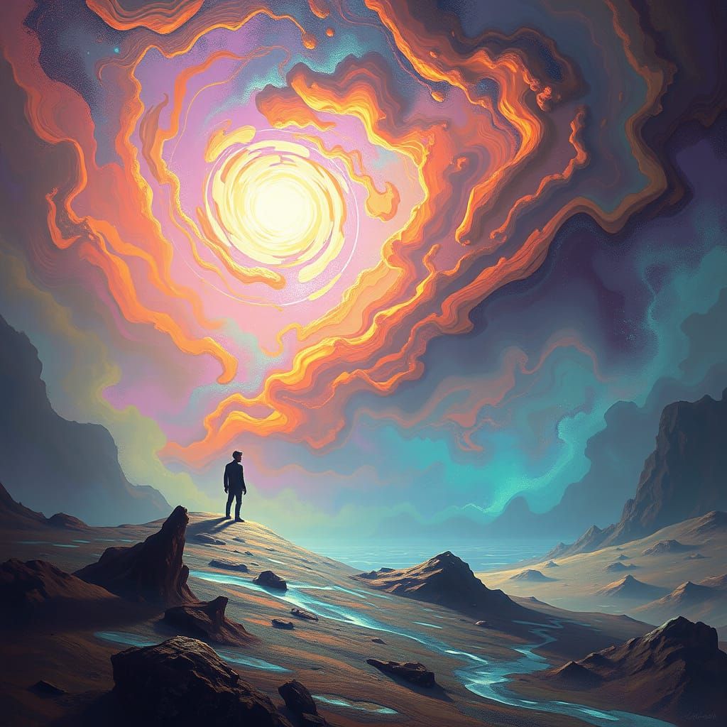 Surreal Dreamscape of a Figure Losing Their Mind