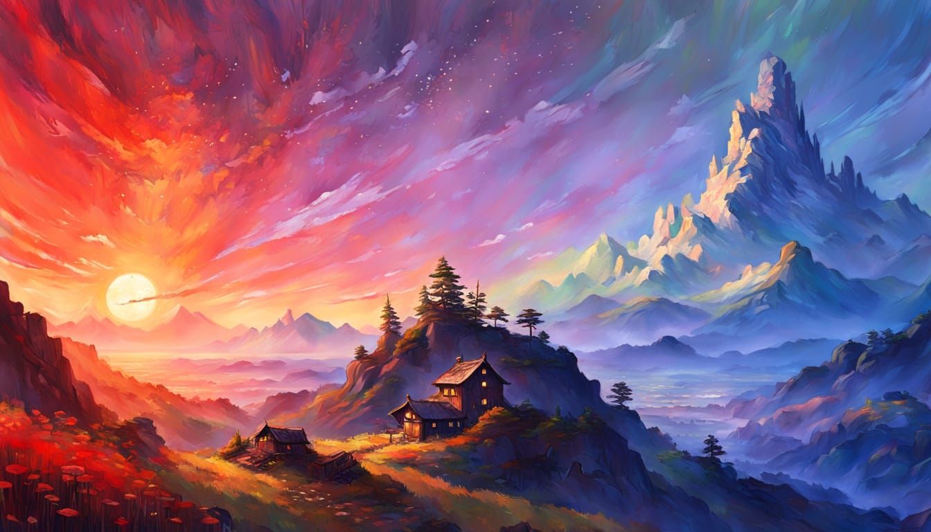 Mystical Sunrise with Vintage Hand-Painted Feel